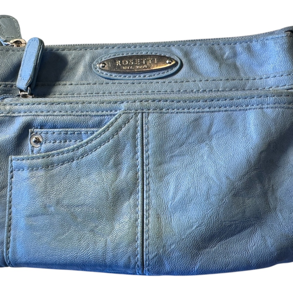 Retro Blue Vegan Leather Rossetti Crossbody Small Shoulder Bag Wallet - Picture 4 of 14